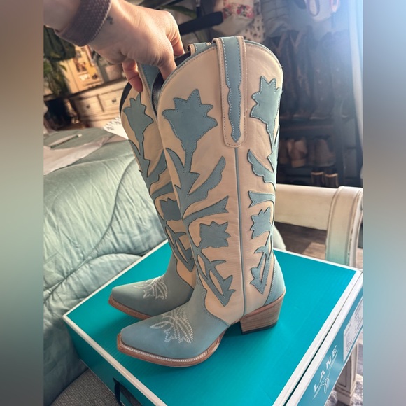 Lane boots Shoes - Lane Jolene Blue and Cream Floral Heeled Boots